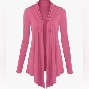 Draped Front Open Cardigan Casual Long Sleeve Lightweight Cardigan -pink